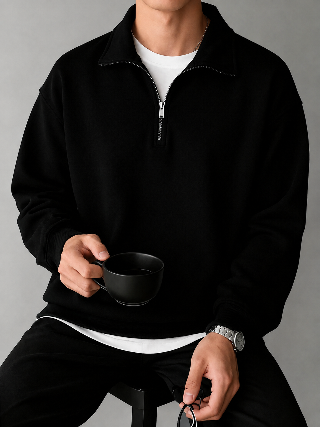 Moletom quarter-zip BRUMA, foto profissional em estúdio